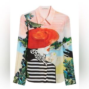 Willa mixed print silk button up shirt